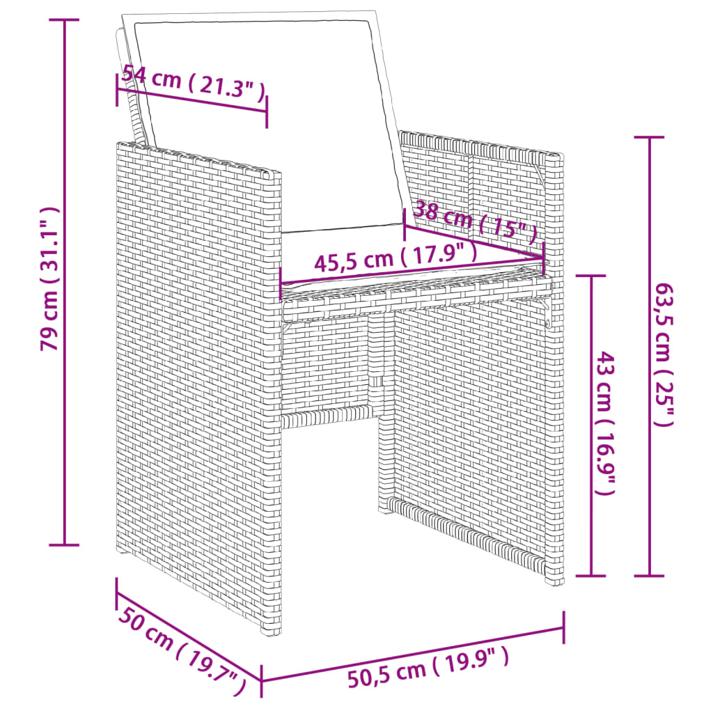 Tuinstoelen 4 st met kussens poly rattan grijs