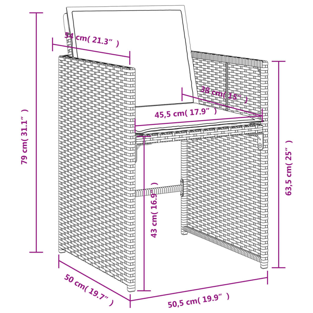 Tuinstoelen 4 st met kussens poly rattan grijs