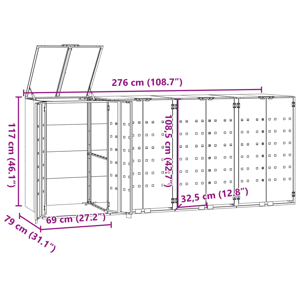 Containerberging 4 containers 276x79x117 cm staal antraciet