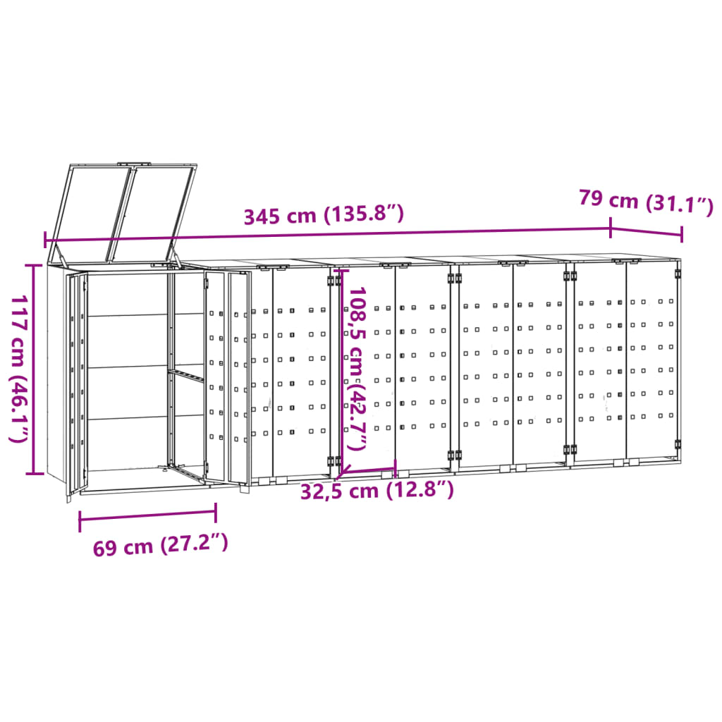 Containerberging 5 containers 345x79x117 cm staal antraciet