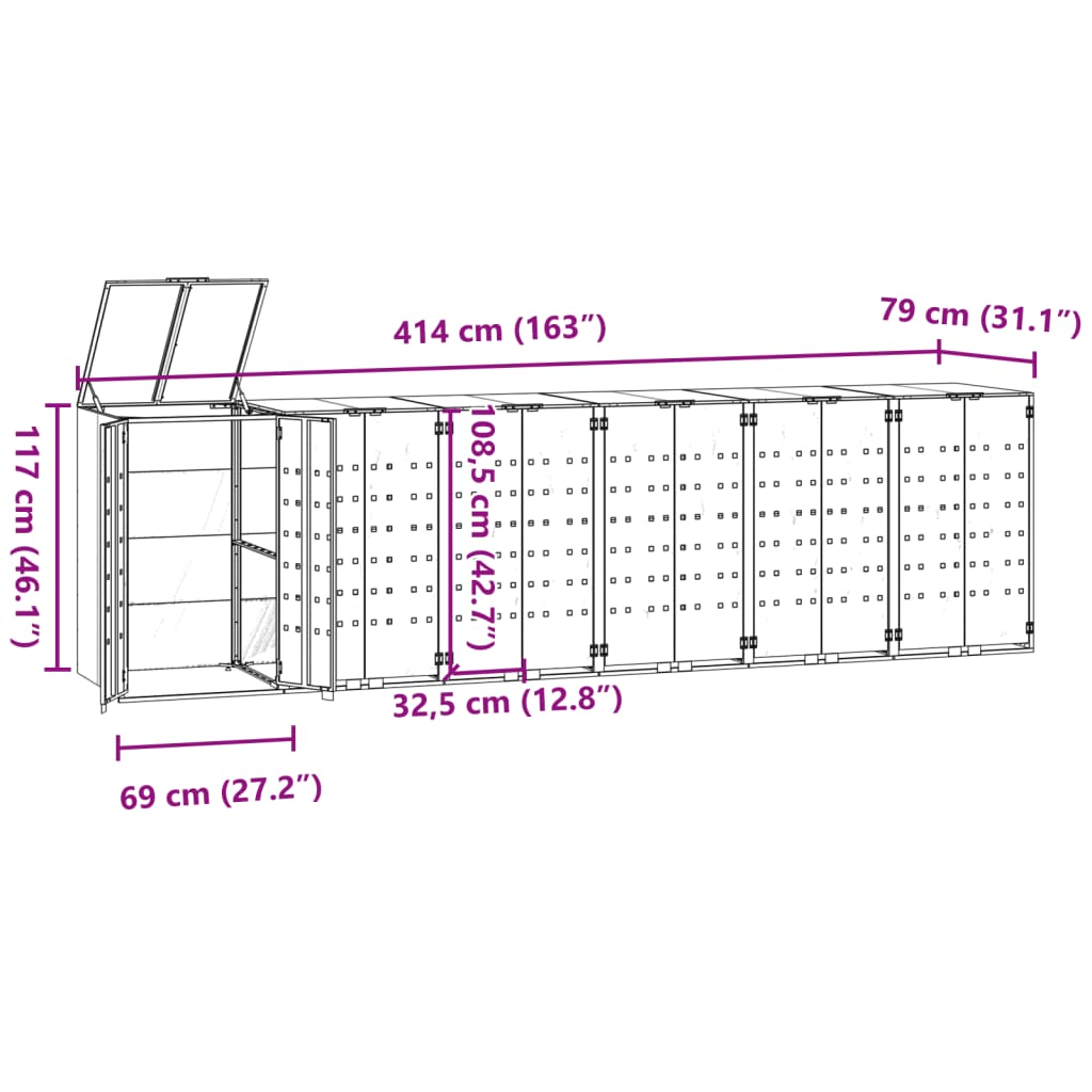 Containerberging voor 6 containers 414x79x117 cm staal grijs