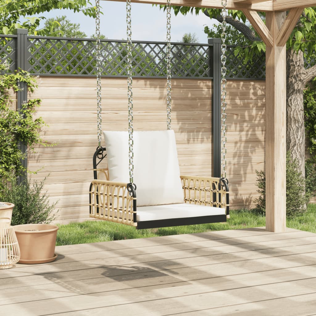 Schommelstoel met kussens 63x58x39 cm poly rattan en staal