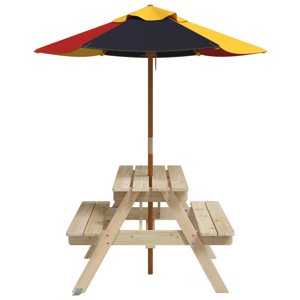 Picknicktafel voor 4 kinderen met parasol massief vurenhout