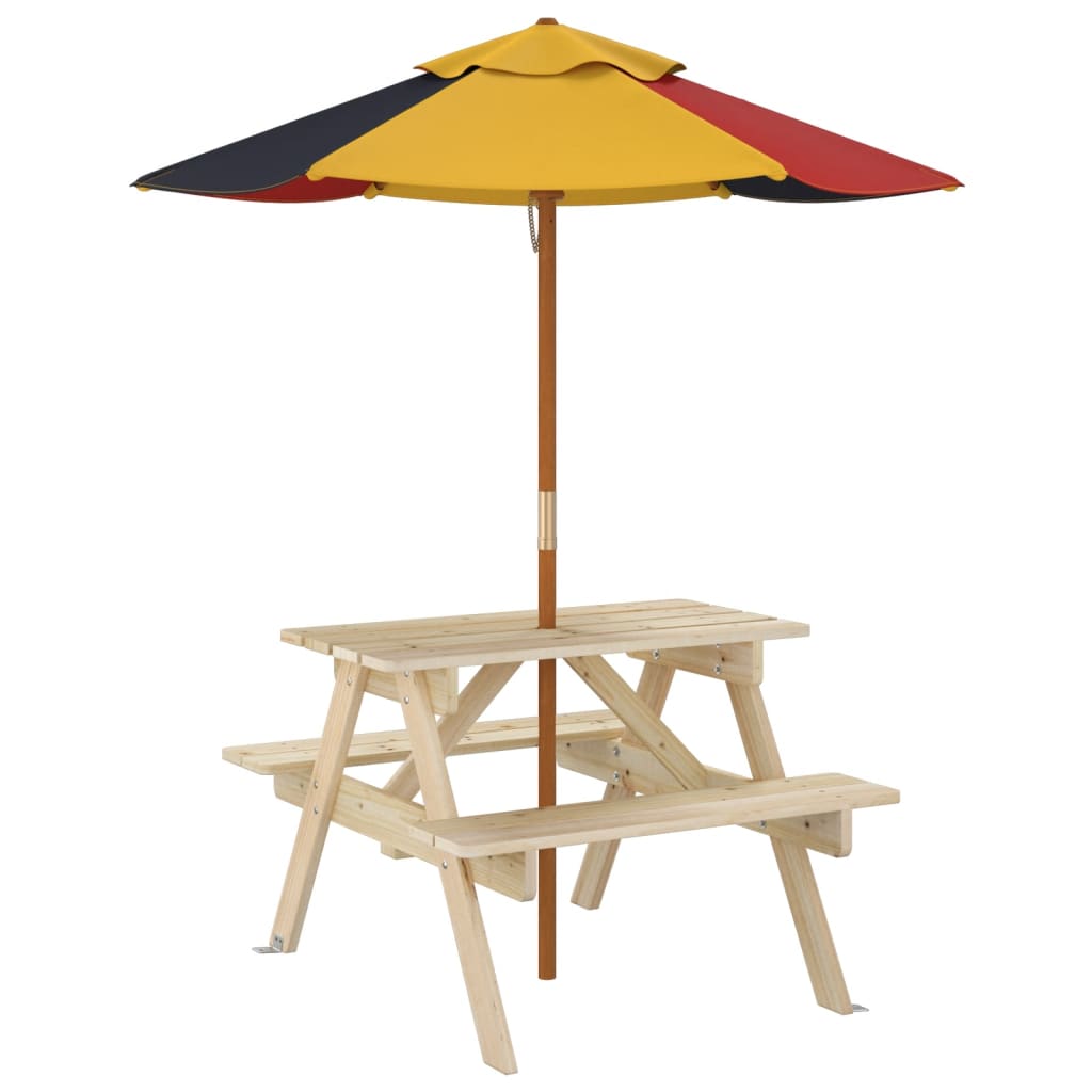 Picknicktafel voor 4 kinderen met parasol massief vurenhout