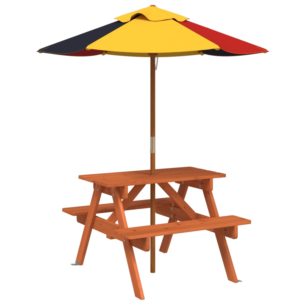 Picknicktafel voor 4 kinderen met parasol massief vurenhout