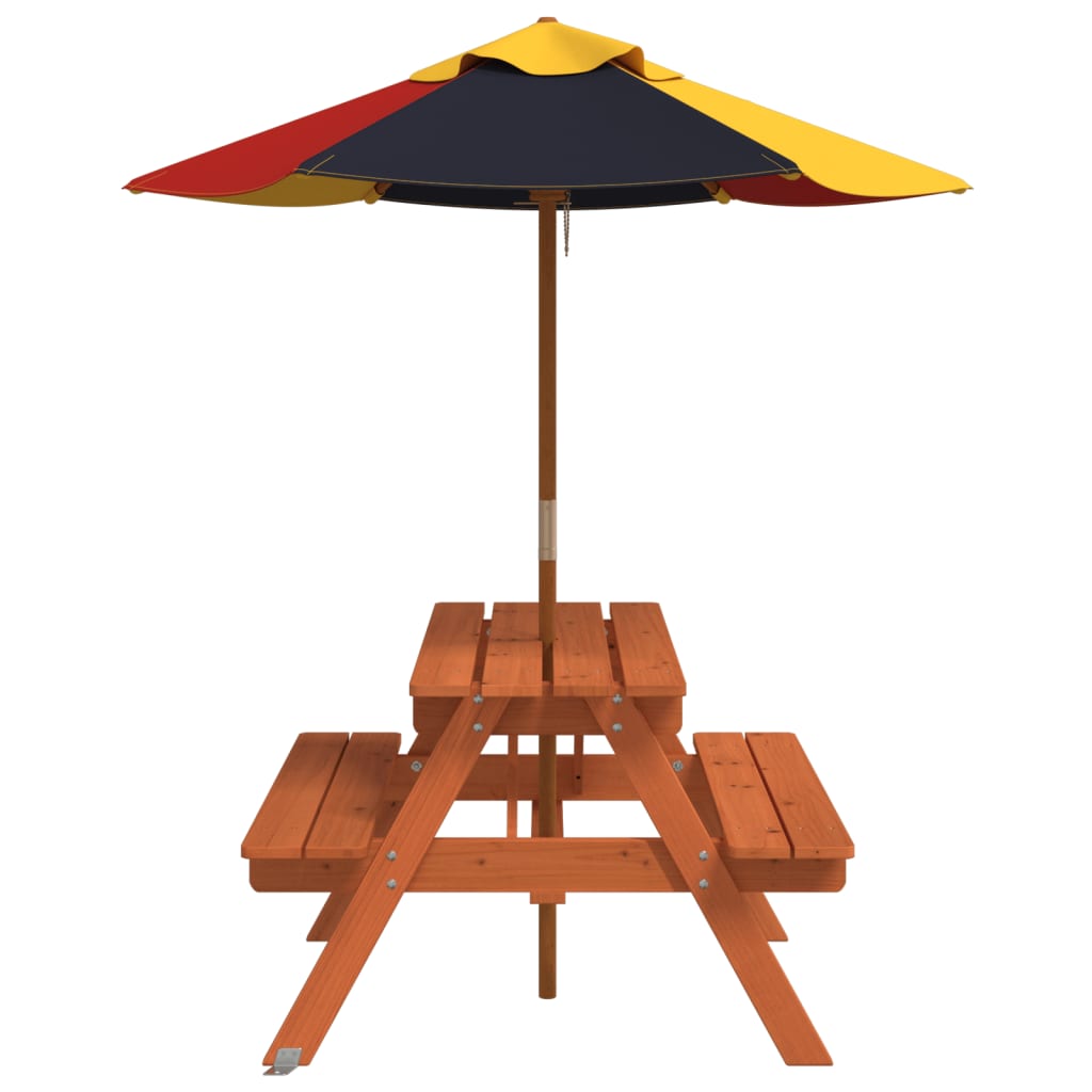 Picknicktafel voor 4 kinderen met parasol massief vurenhout