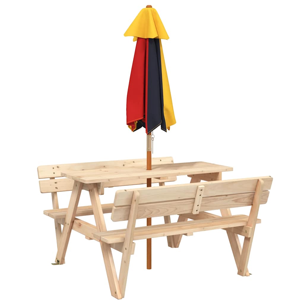 Picknicktafel voor 4 kinderen met parasol massief vurenhout