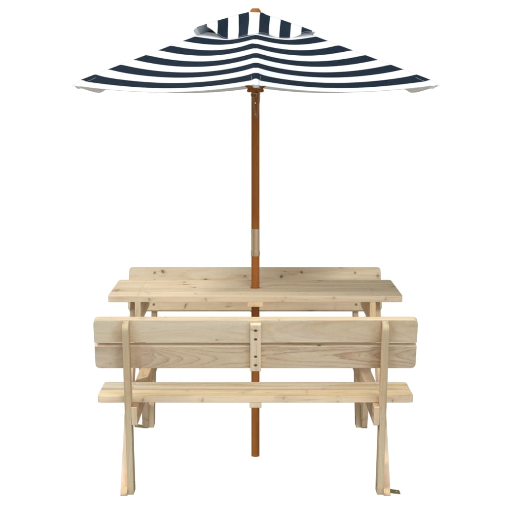 Picknicktafel voor 4 kinderen met parasol massief vurenhout