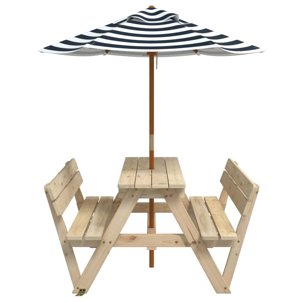 Picknicktafel voor 4 kinderen met parasol massief vurenhout