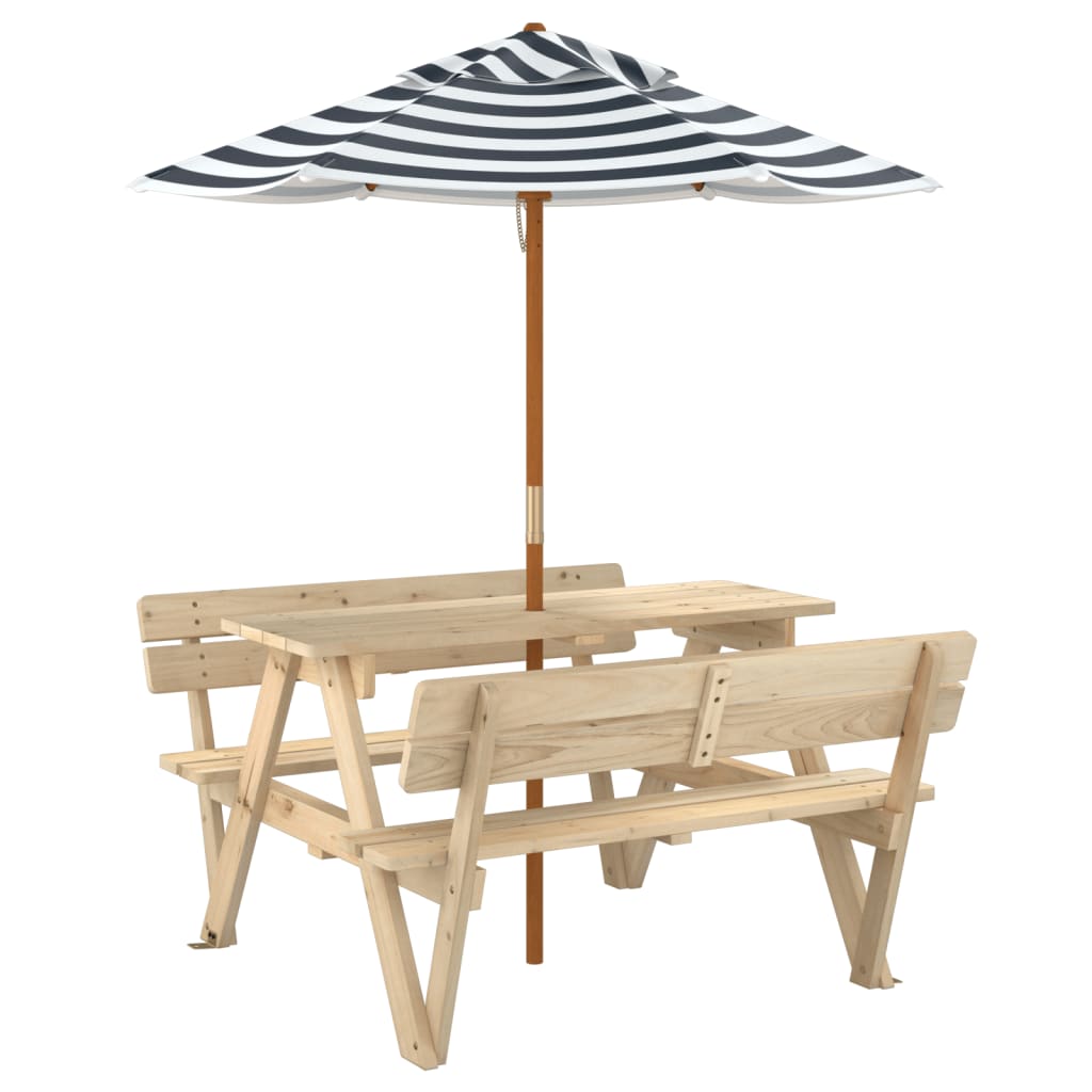 Picknicktafel voor 4 kinderen met parasol massief vurenhout