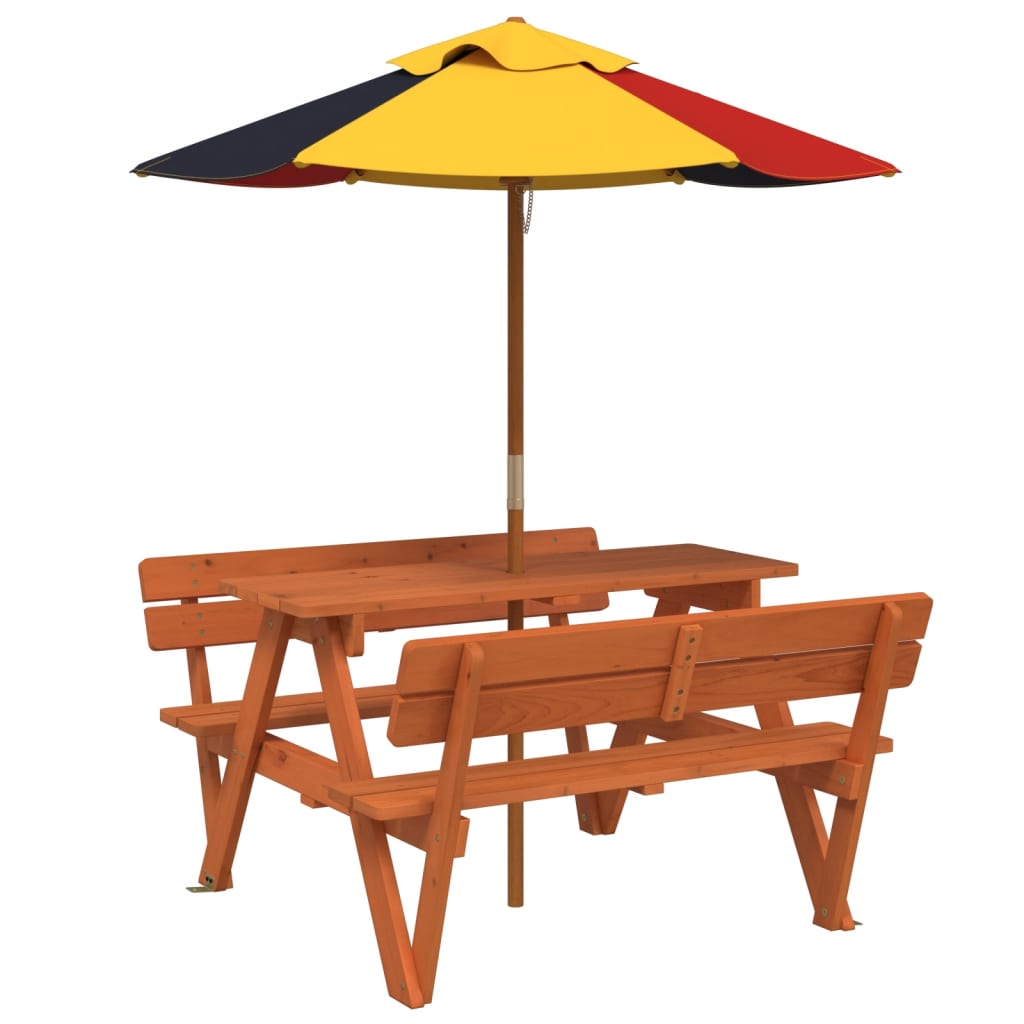 Picknicktafel voor 4 kinderen met parasol massief vurenhout