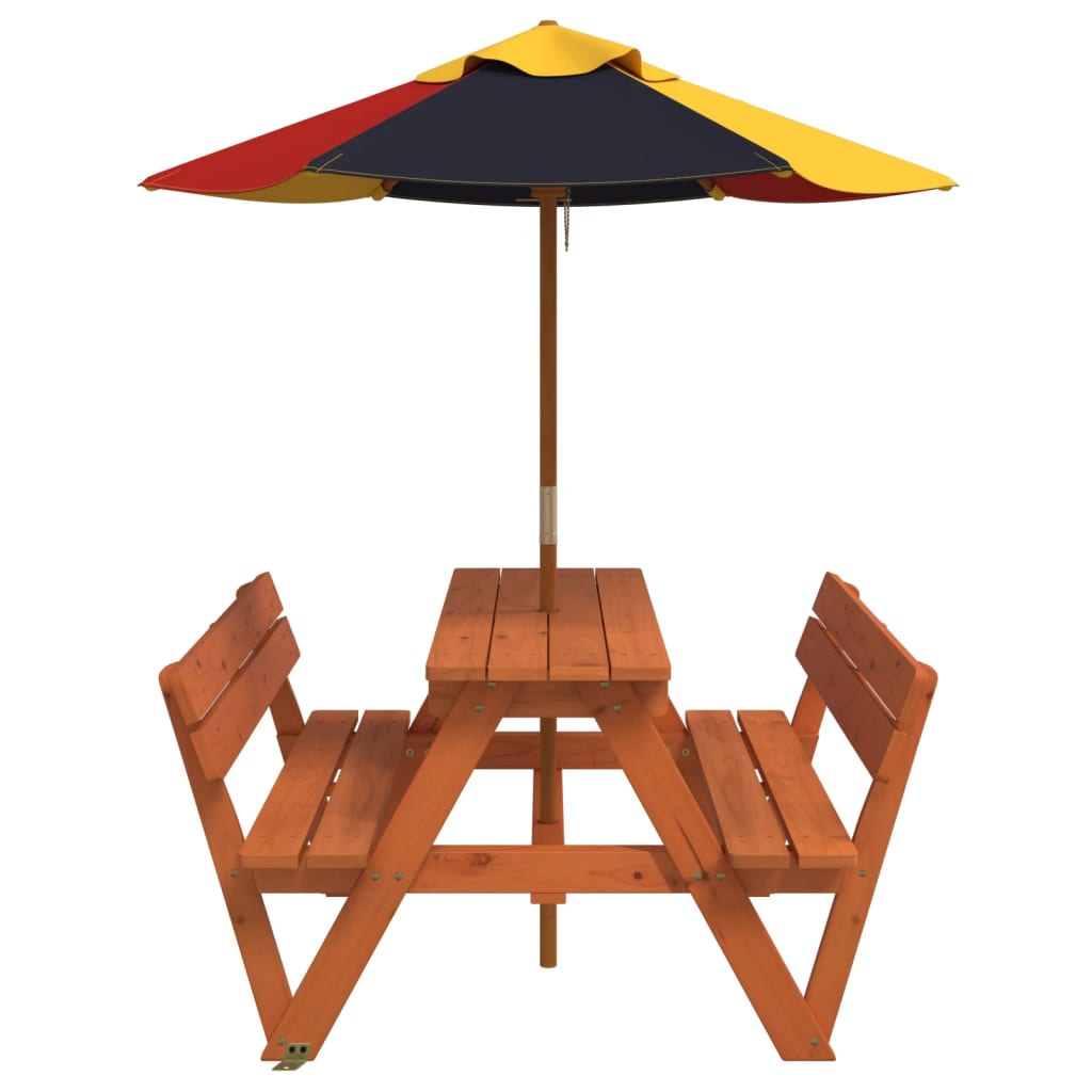 Picknicktafel voor 4 kinderen met parasol massief vurenhout