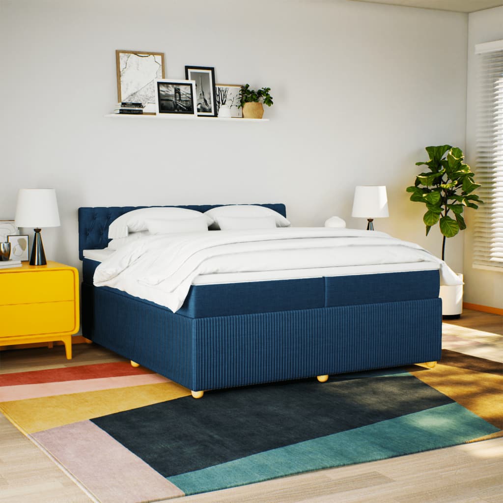 Boxspring met matras stof blauw 200x200 cm