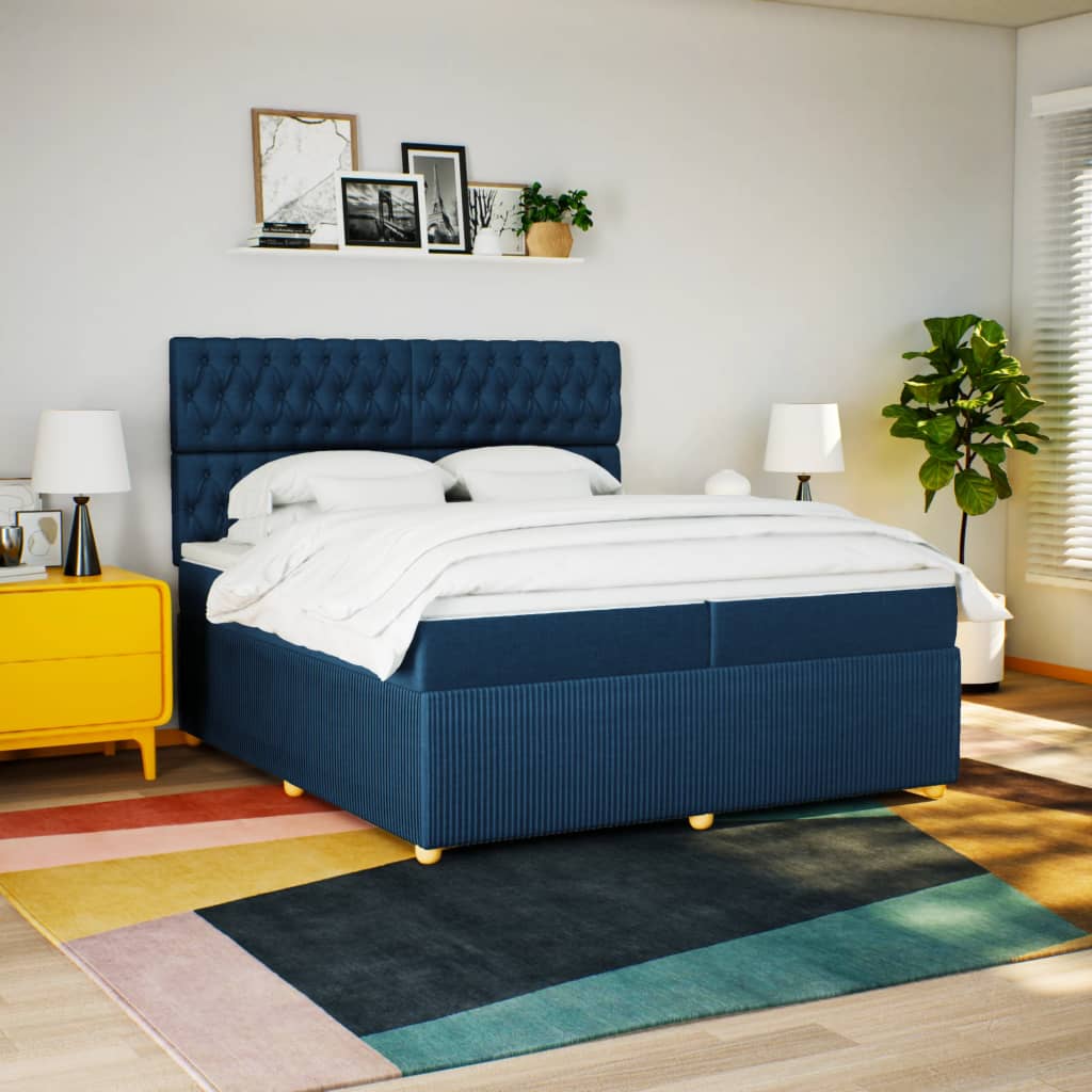 Boxspring met matras stof blauw 200x200 cm