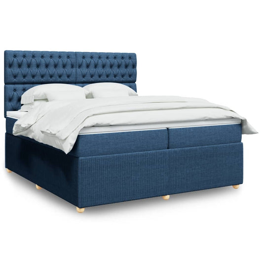 Boxspring met matras stof blauw 200x200 cm