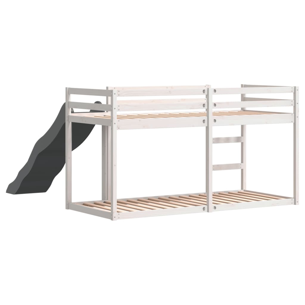 Stapelbed met glijbaan en ladder grenenhout wit 75x190 cm