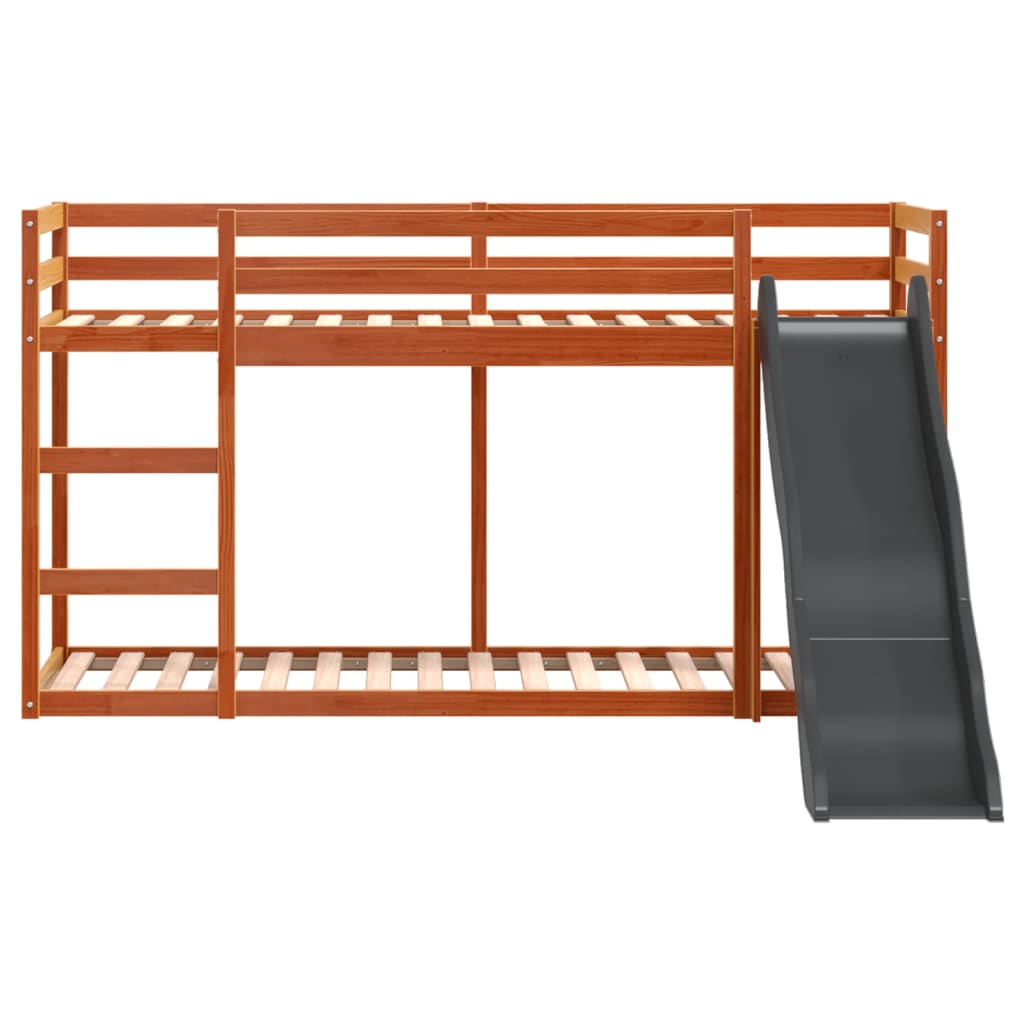 Stapelbed met glijbaan en ladder grenenhout wasbruin 75x190 cm