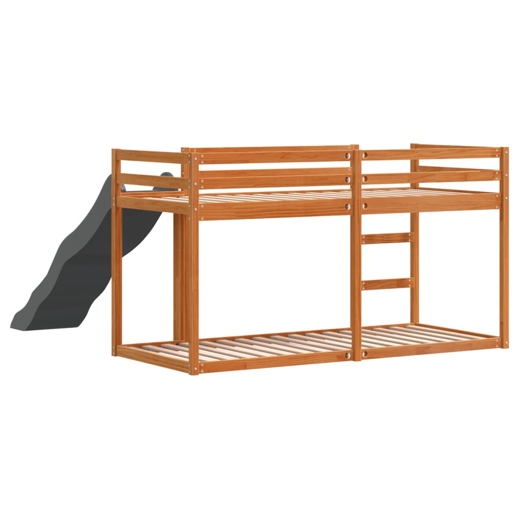 Stapelbed met glijbaan en ladder grenenhout wasbruin 75x190 cm