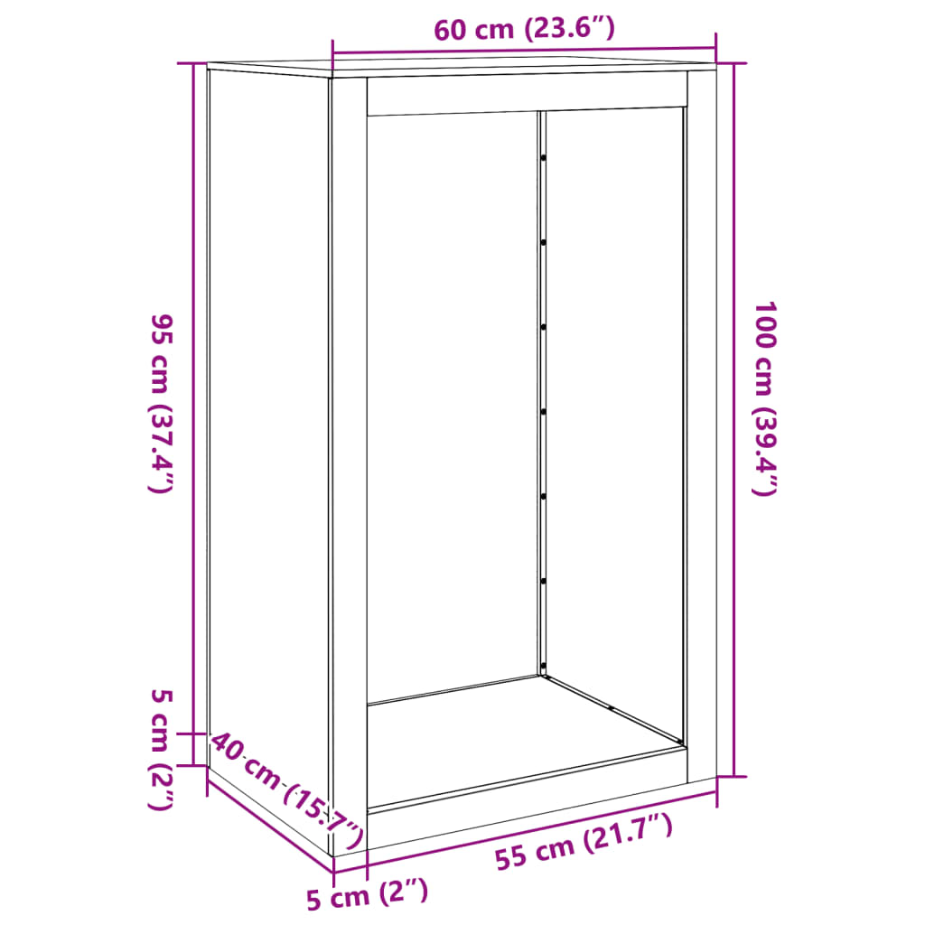 Haardhoutrek 60x40x100 cm staal wit