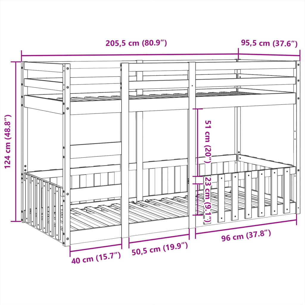 Stapelbed massief grenenhout 90x200 cm