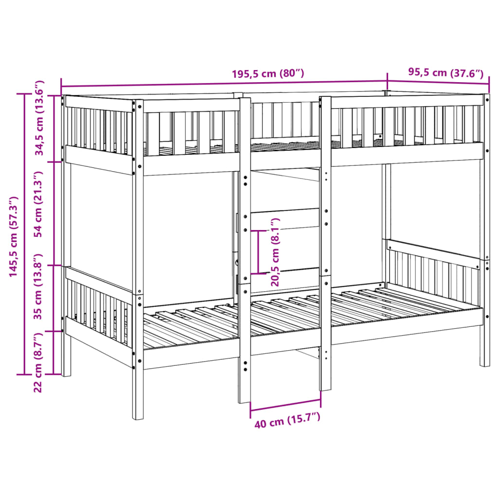 Stapelbed massief grenenhout 90x190 cm