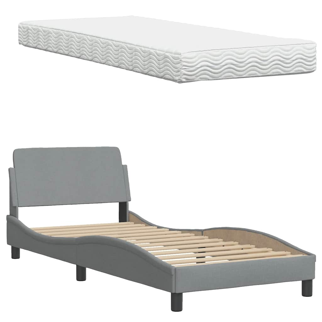 Bed met matras stof lichtgrijs 90x190 cm