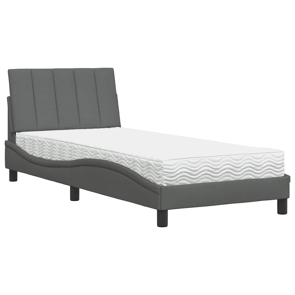 Bed met matras stof donkergrijs 90x190 cm