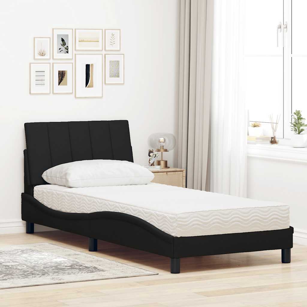 Bed met matras stof zwart 90x200 cm