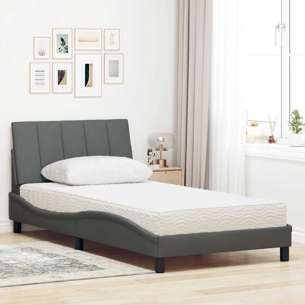 Bed met matras stof donkergrijs 100x200 cm