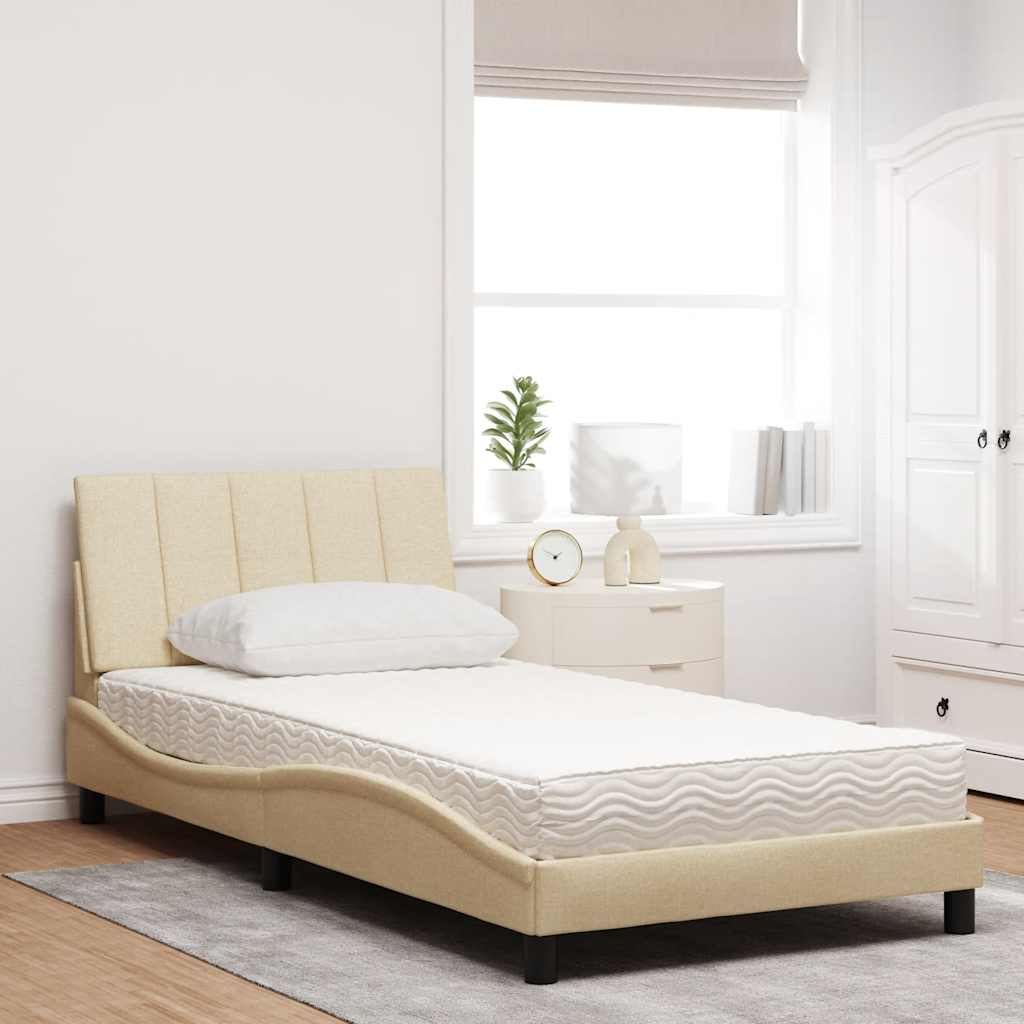 Bed met matras stof crèmekleurig 100x200 cm