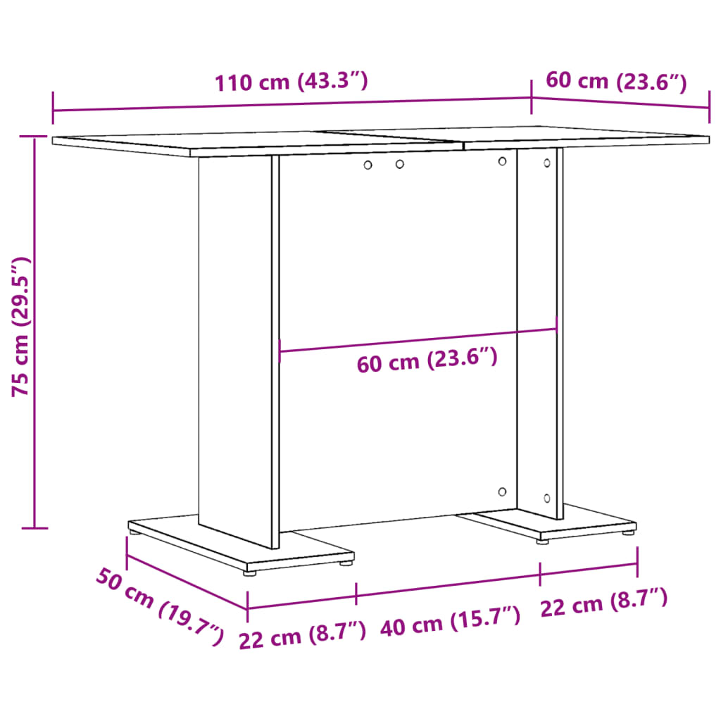 Eettafel 110x60x75 cm bewerkt hout oud houtkleurig