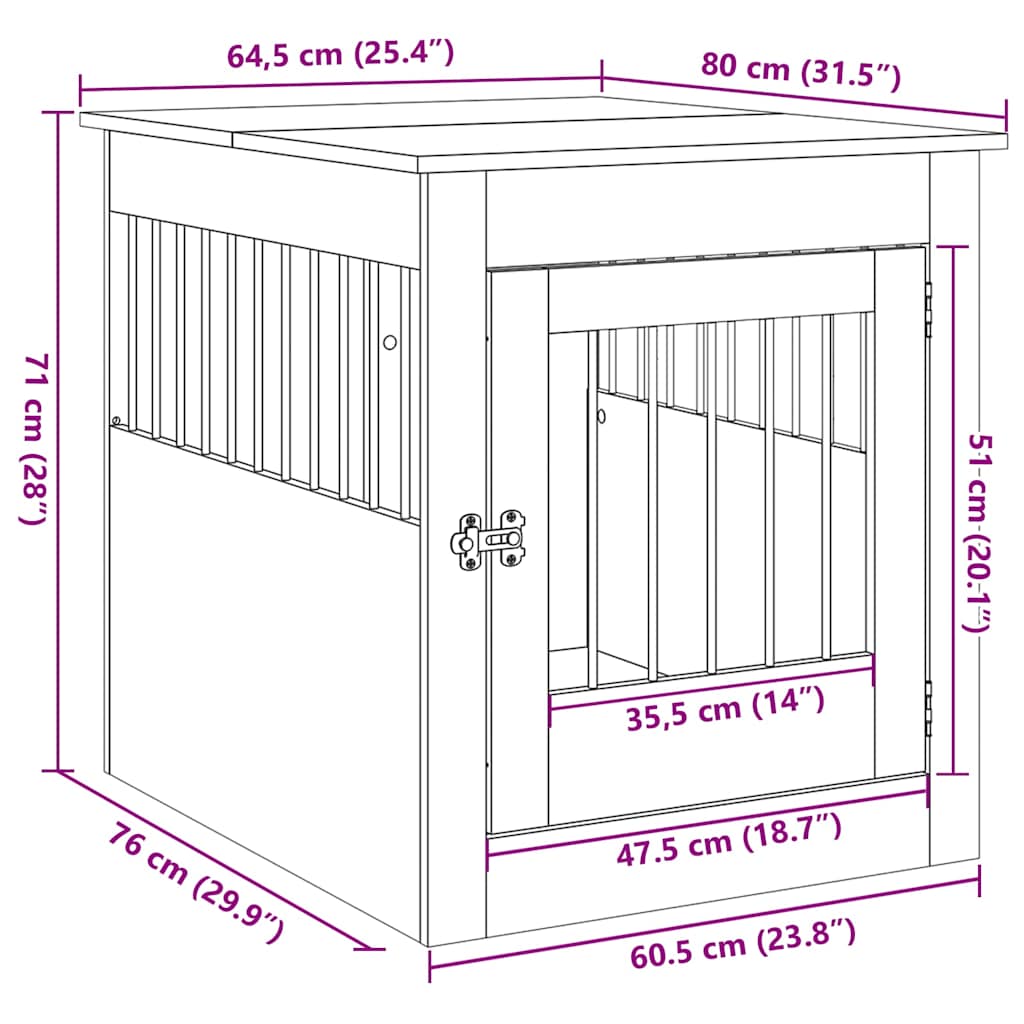 Hondenbench 64,5x80x71 cm bewerkt hout betongrijs