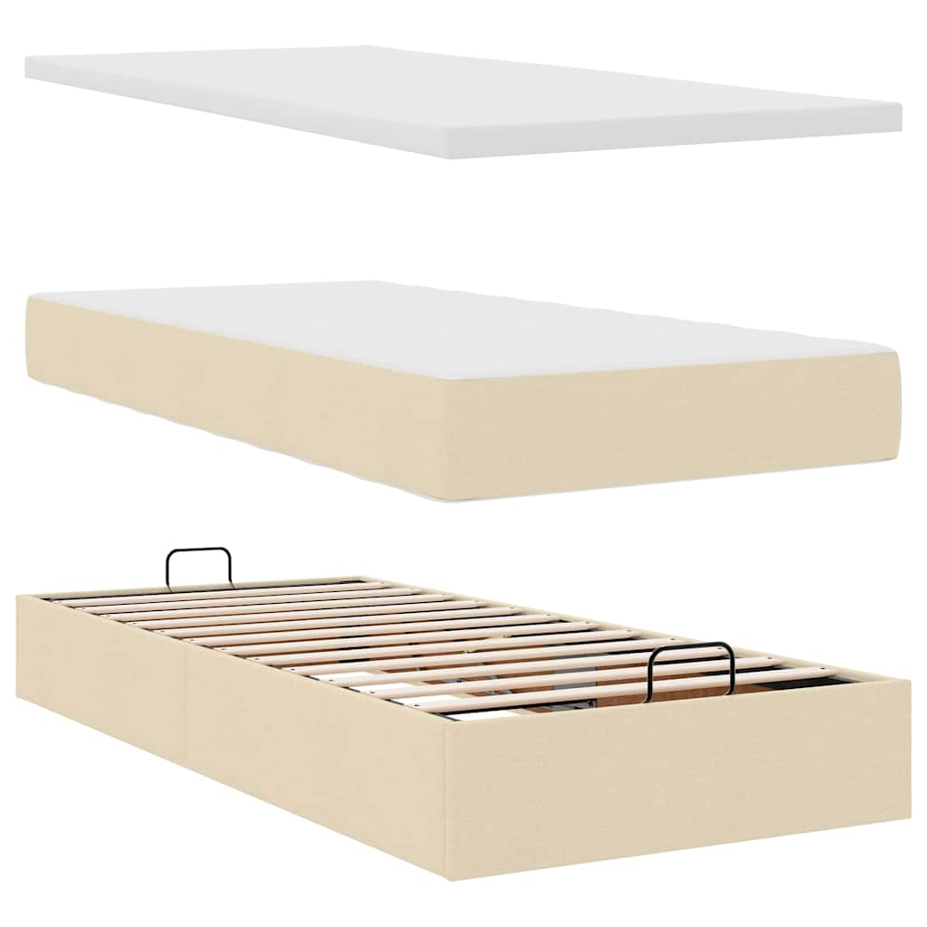 Ottoman bed met matras 80x200cm stof crèmekleurig