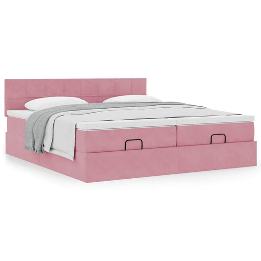 Ottoman bed met matrassen 160x200cm fluweel roze