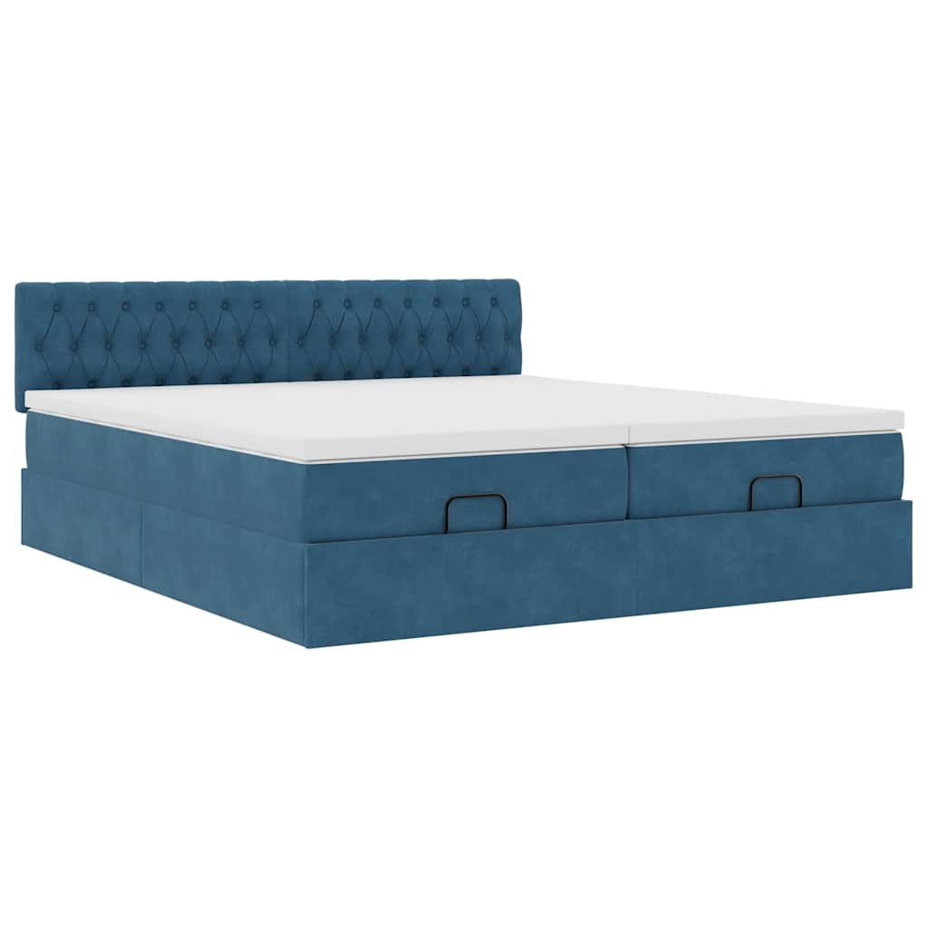 Ottoman bed met matrassen 160x200cm fluweel donkerblauw