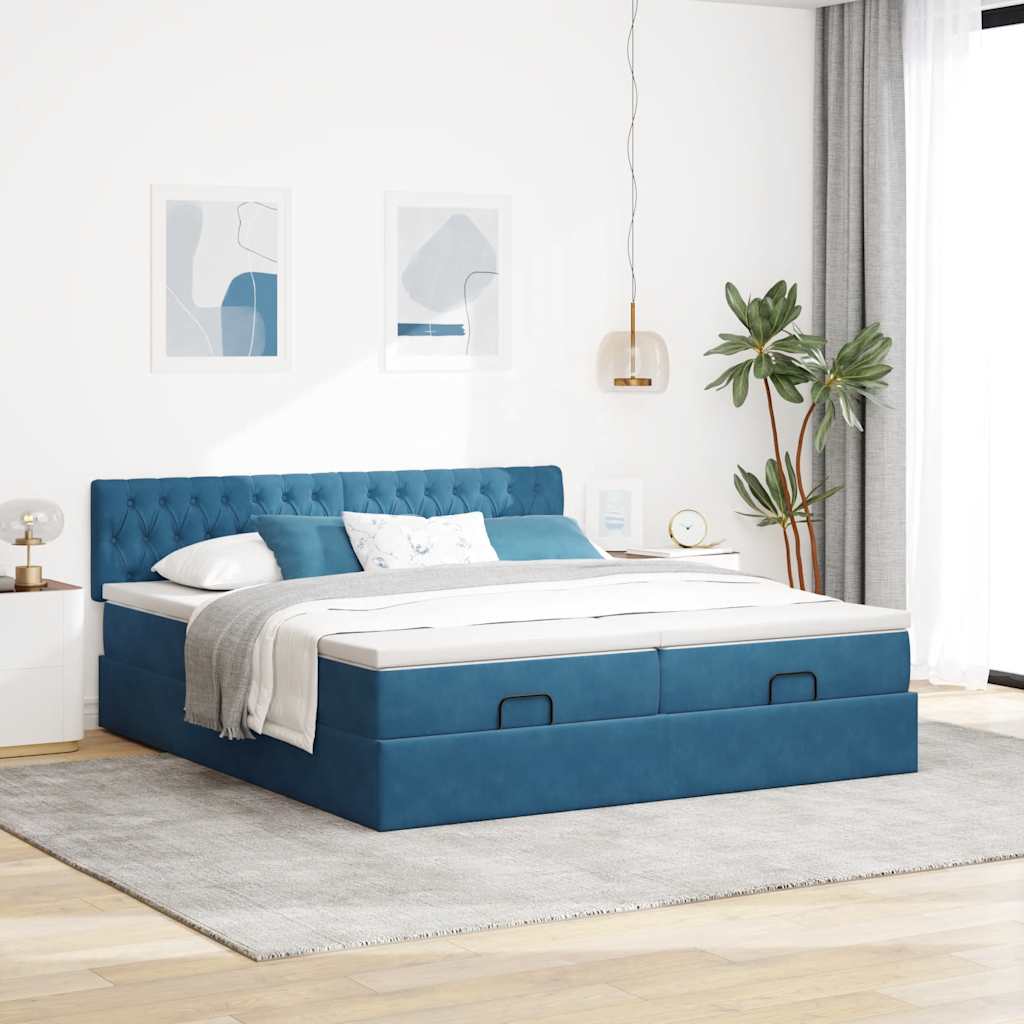 Ottoman bed met matrassen 160x200cm fluweel donkerblauw