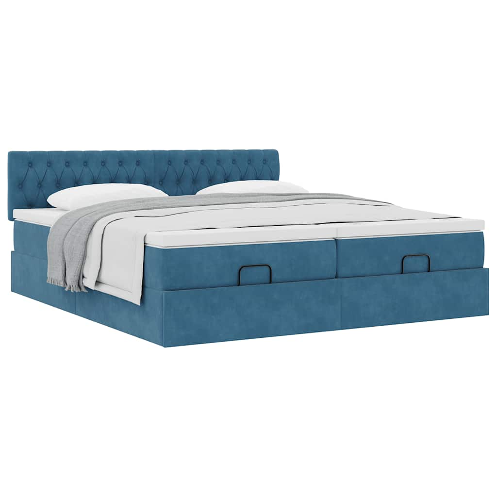 Ottoman bed met matrassen 160x200cm fluweel donkerblauw