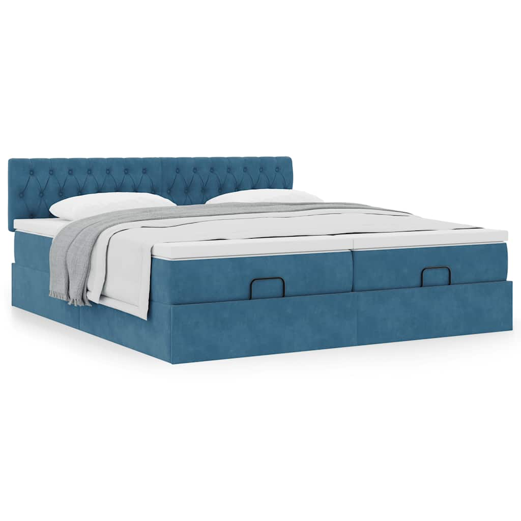 Ottoman bed met matrassen 160x200cm fluweel donkerblauw