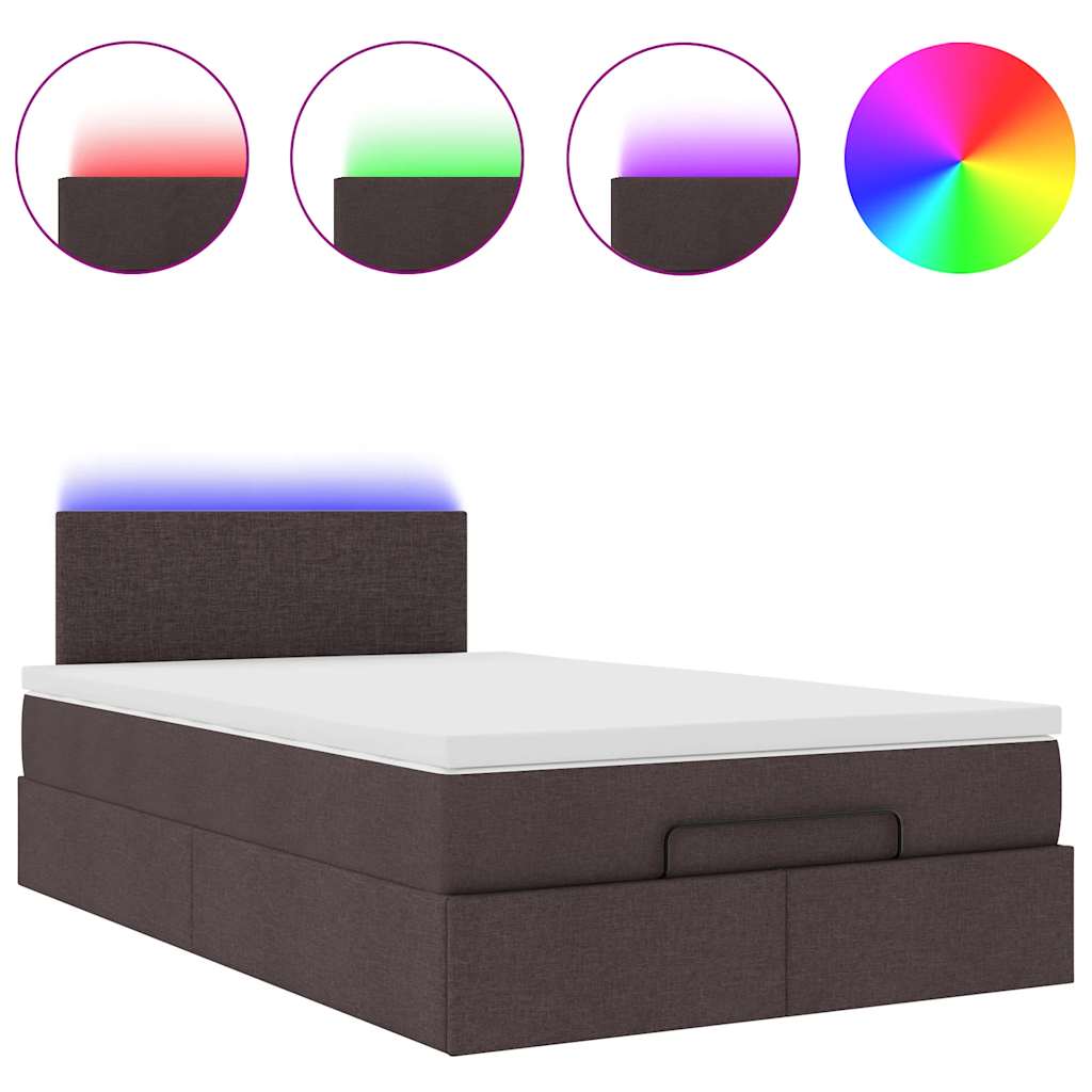 Ottoman bed met matras en LED's 120x190 cm stof donkerbruin