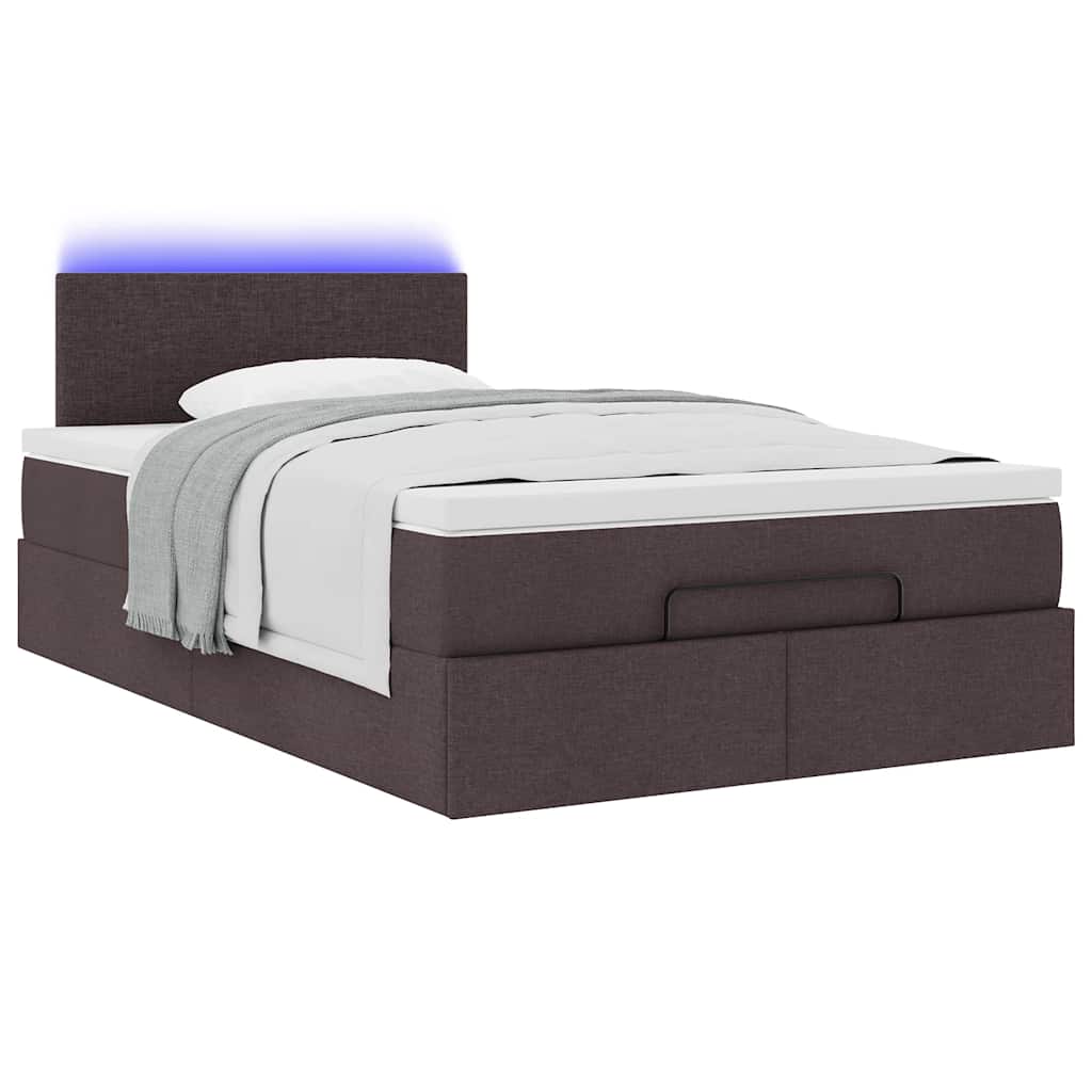 Ottoman bed met matras en LED's 120x190 cm stof donkerbruin