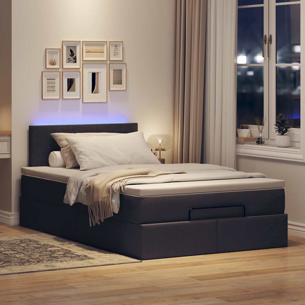 Ottoman bed met matras en LED's 120x190 cm stof donkerbruin