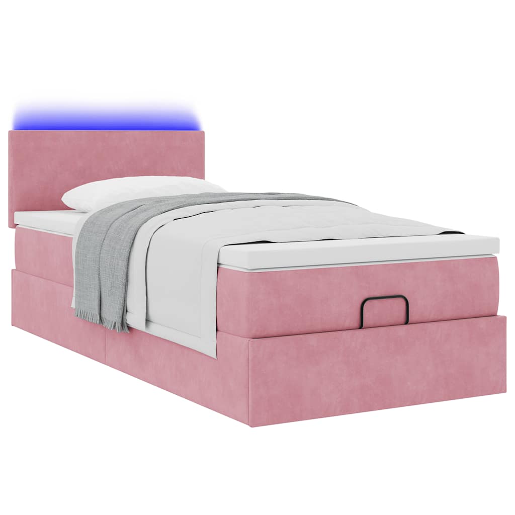 Ottoman bed met matras en LED's 80x200cm fluweel roze