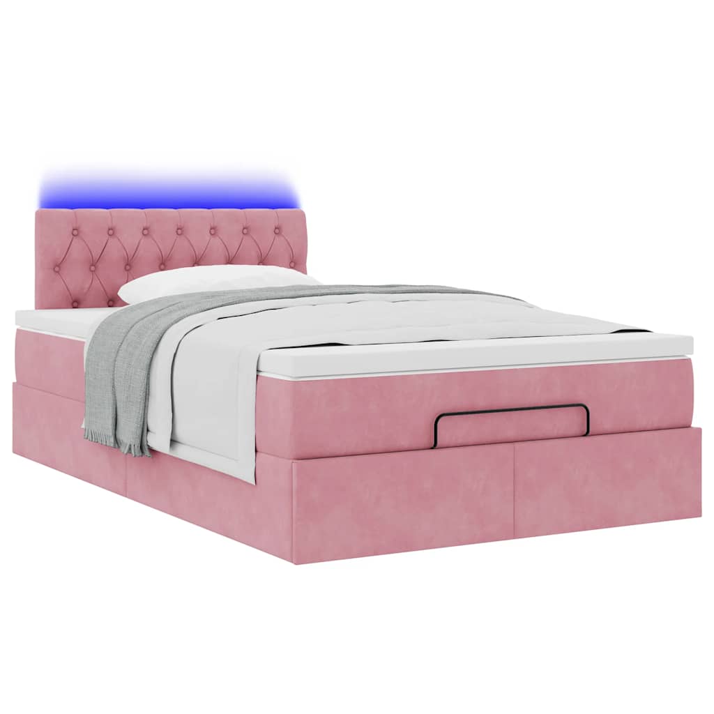 Ottoman bed met matras en LED's 120x190 cm fluweel roze