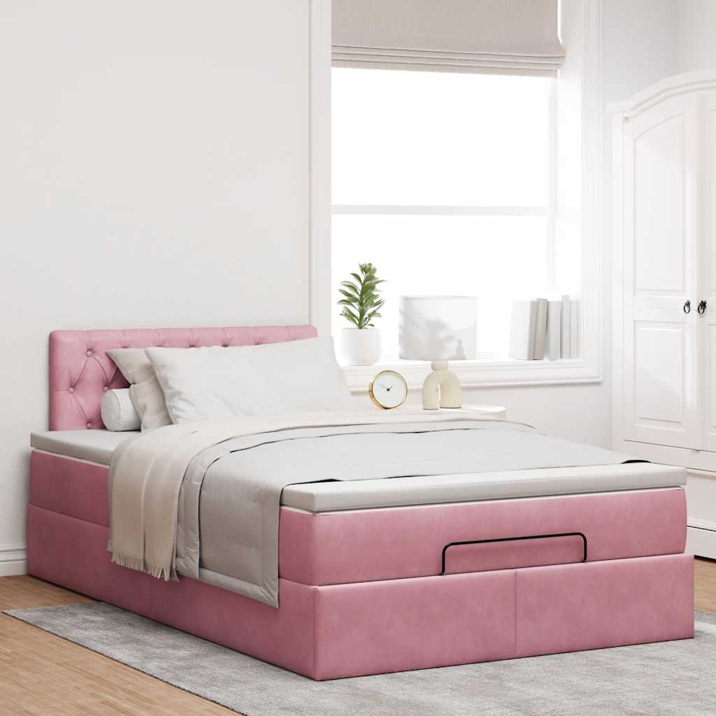 Ottoman bed met matras en LED's 120x190 cm fluweel roze