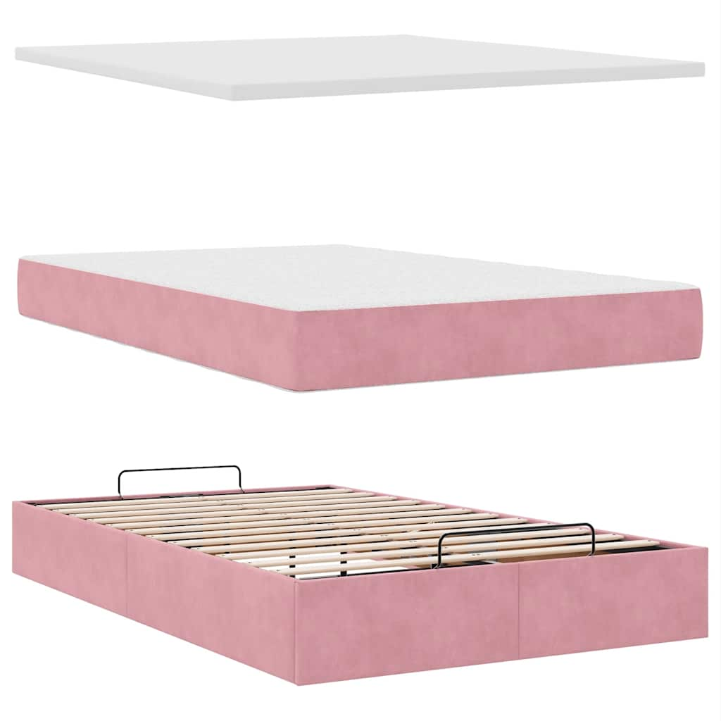 Ottoman bed met matras en LED's 120x190 cm fluweel roze