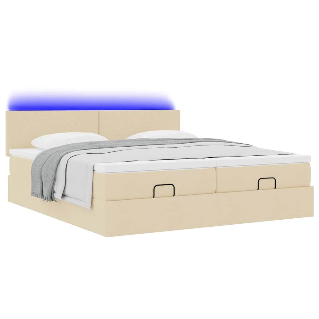 Ottoman bed met matrassen en LED's 180x200cm stof crèmekleurig