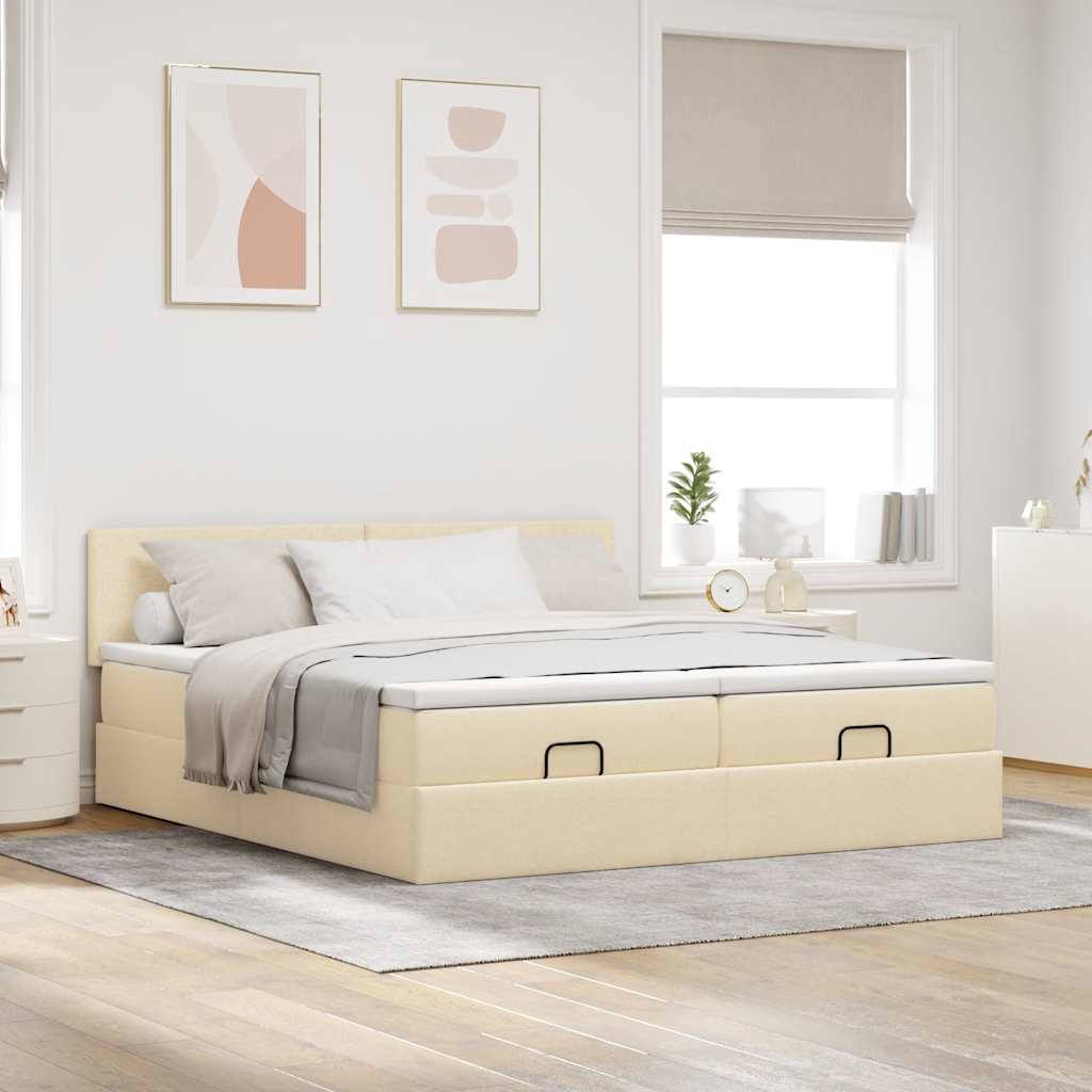 Ottoman bed met matrassen en LED's 180x200cm stof crèmekleurig