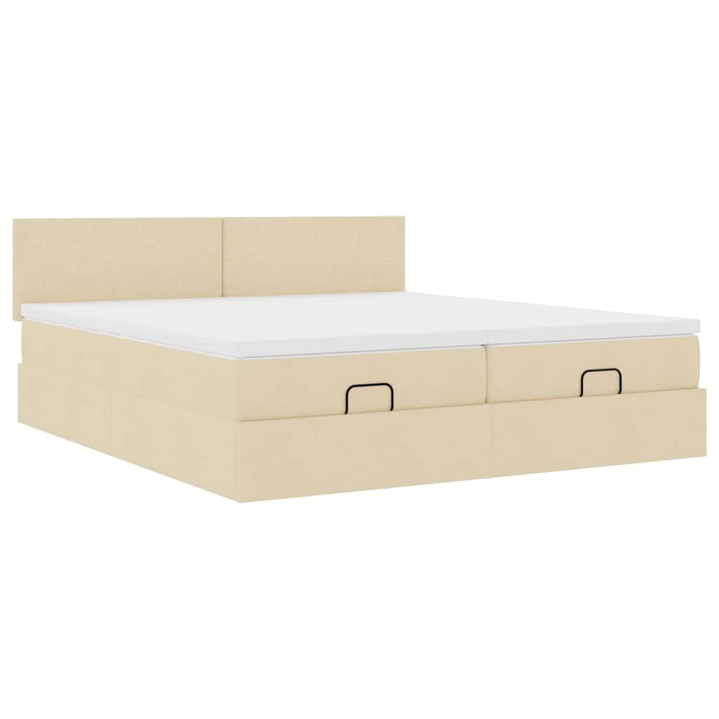 Ottoman bed met matrassen en LED's 180x200cm stof crèmekleurig