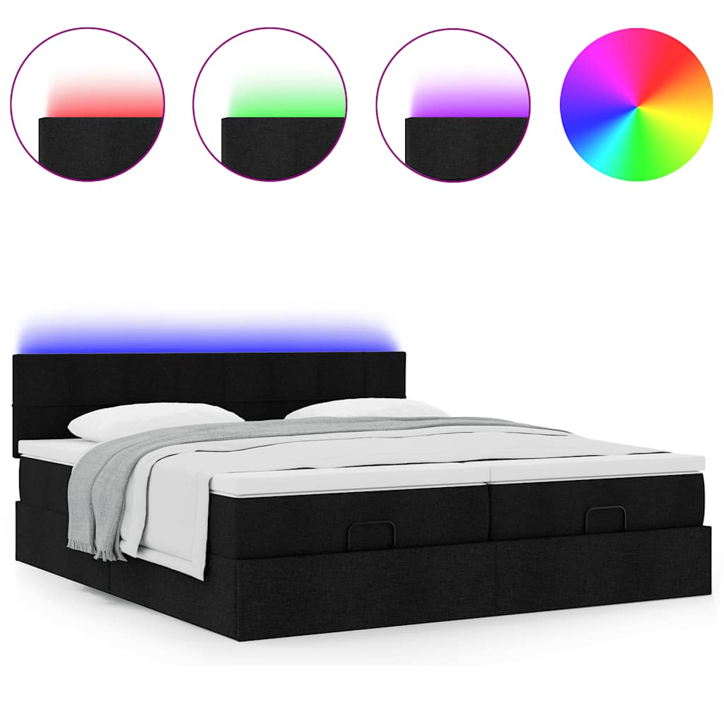 Ottoman bed met matrassen en LED's 160x200cm stof zwart