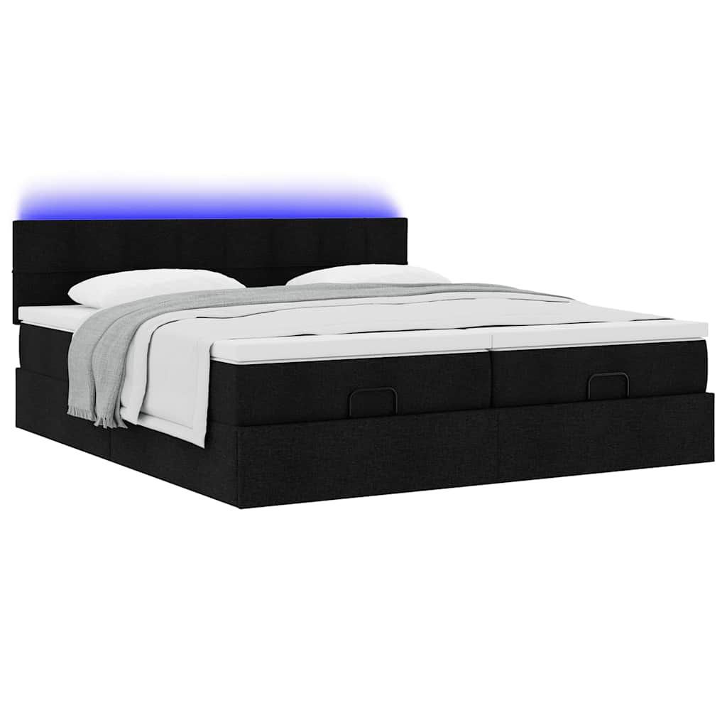 Ottoman bed met matrassen en LED's 160x200cm stof zwart